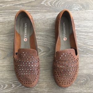 Merrell Brown Leather Flats with Laser Cut